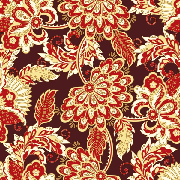 Etnik çiçeklerle kusursuz bir düzen. Asya tekstil tarzında Vektör Çiçek İllüstrasyonu