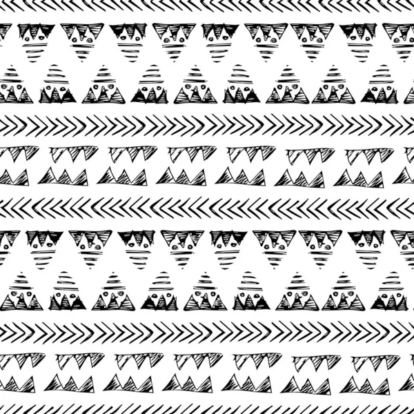 Ethnic Vector Seamless Pattern Hand Drawn Monochrome Background — Stock Vector