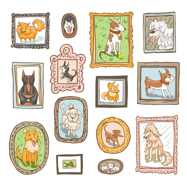 Conjunto Cães Bonitos Retrô Retratos Ilustração Vetorial —  Vetores de Stock