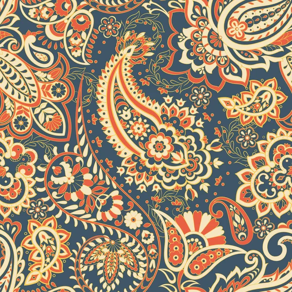 Patrón Sin Costura Floral Con Ornamento Paisley Ilustración Vectorial Estilo — Vector de stock