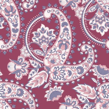 Kusursuz Asya Tekstil Arkaplanı. Paisley Deseni