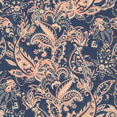 Paisley vektör kusursuz desen. Muhteşem çiçek, yapraklar. Tekstil bohem baskısı. Batik resim. Klasik.