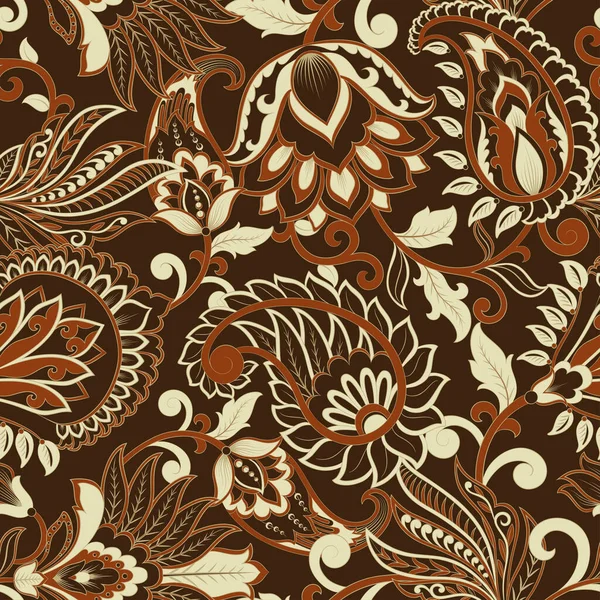 Paisley Vector Seamless Pattern Fantastic Flower Leaves Textile Bohemian Print — Stock Vector