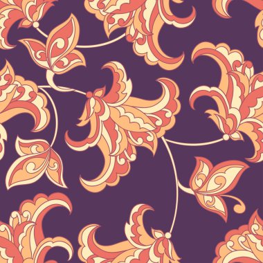 Etnik çiçeklerle kusursuz bir düzen. Vektör Çiçek İllüstrasyonu