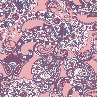 Paisley vektör seamless modeli. Fantastik çiçek yaprakları. Tekstil bohem Yazdır. Batik boyama. Vintage