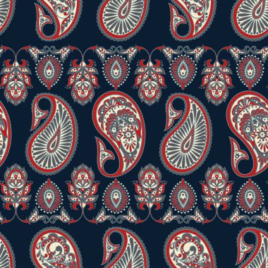 Çiçeksiz desenli desenli şal desenli süs. Asya tekstil biçiminde vektör illüstrasyonu