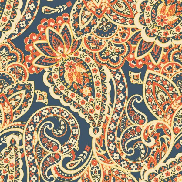 Sömlös Paisley Mönster Asiatisk Etnisk Stil Blommig Vektor Illustration — Stock vektor