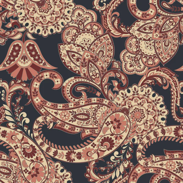 Patrón Sin Costura Vector Paisley Fantástica Flor Hojas Textil Estampado — Archivo Imágenes Vectoriales