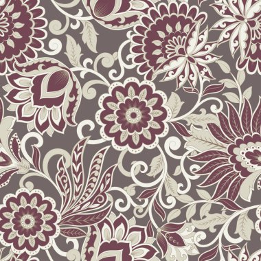 Çiçeksiz desenli Hint süsü. Asya tekstil biçiminde vektör illüstrasyonu 