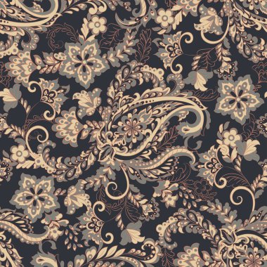 Paisley dikişsiz çiçek deseni. Vektör vintage arkaplanı