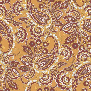 Paisley vektör kusursuz desen. Muhteşem çiçek, yapraklar. Batik tarzı resim. Eski arkaplan
