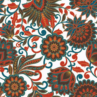 Çiçeksiz desenli Hint süsü. Asya tekstil biçiminde vektör illüstrasyonu 