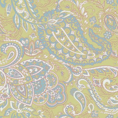 Paisley vektör kusursuz desen. Muhteşem çiçek, yapraklar. Batik tarzı resim. Eski arkaplan