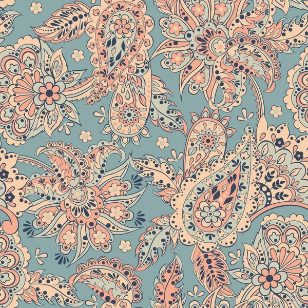 Paisley Padrão Sem Costura Com Flores Estilo Indiano Fundo Vetorial —  Vetores de Stock