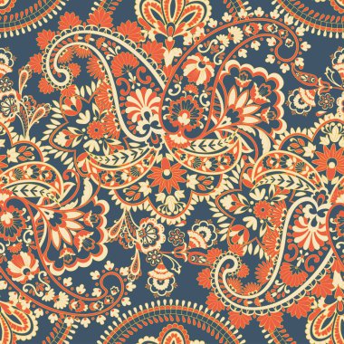 Paisley vektör seamless modeli. Fantastik çiçek yaprakları. Tekstil bohem Yazdır. Batik boyama. Vintage