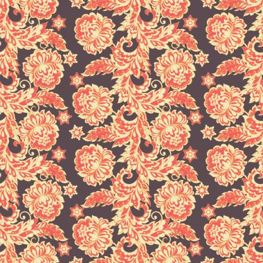 Etnik çiçeklerle kusursuz bir düzen. Vintage tarzında Vektör Çiçek İllüstrasyonu