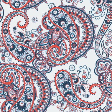 Paisley vektör kusursuz desen. Muhteşem çiçek, yapraklar. Batik tarzı resim.