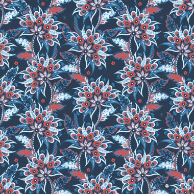 Etnik çiçekler kusursuz vektör deseni. Çiçek mahsulü arka plan