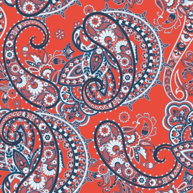 Paisley vektör kusursuz desen. Muhteşem çiçek, yapraklar. Batik tarzı resim.