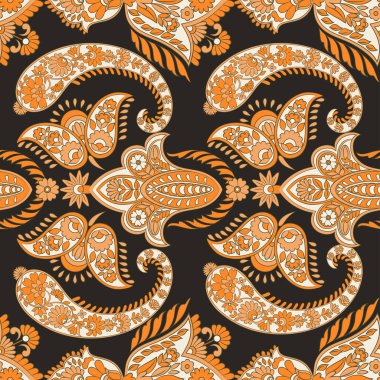 Çiçeksiz desenli desenli şal desenli süs. Asya tekstil biçiminde vektör illüstrasyonu 