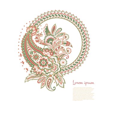 Şam desenli çiçek deseni, Hint çiçeği deseni, vektör illüstrasyonu