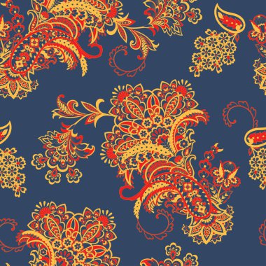 Hint tarzı çiçeklerle Paisley seamless modeli. 