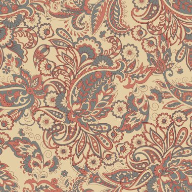 Paisley vektör seamless modeli. Fantastik çiçek yaprakları. Tekstil bohem Yazdır. Batik boyama. Vintage
