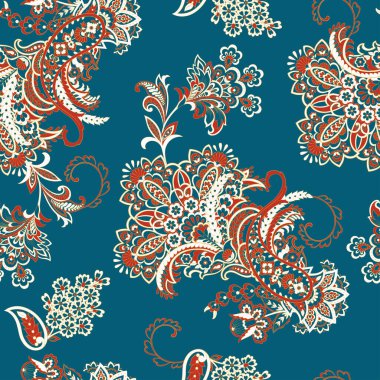 Hint tarzı çiçeklerle Paisley seamless modeli. 