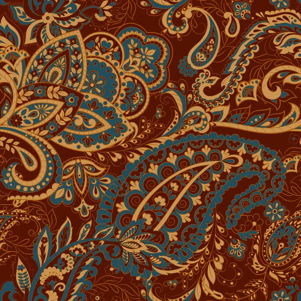 Paisley Vektor Nahtloses Muster Fantastische Blume Blätter Malerei Batikstil Vintage — Stockvektor