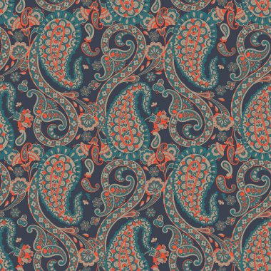 Paisley vektör kusursuz desen. Muhteşem çiçek, yapraklar. Batik tarzı resim. Eski arkaplan