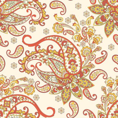 Paisley vektör kusursuz desen. Muhteşem çiçek, yapraklar. Tekstil bohem baskısı. Batik resim. 