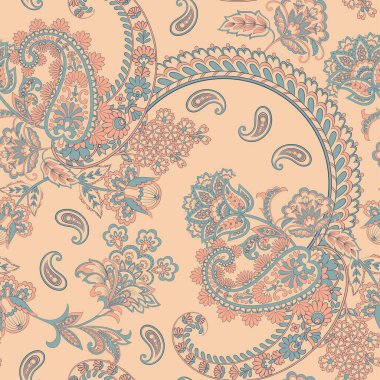 Hint tarzı çiçeklerle Paisley seamless modeli.