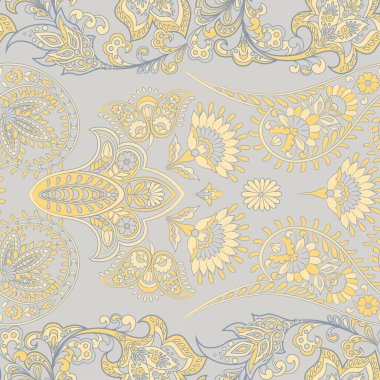 Çiçeksiz desenli desenli şal desenli süs. Asya tekstil biçiminde vektör illüstrasyonu 