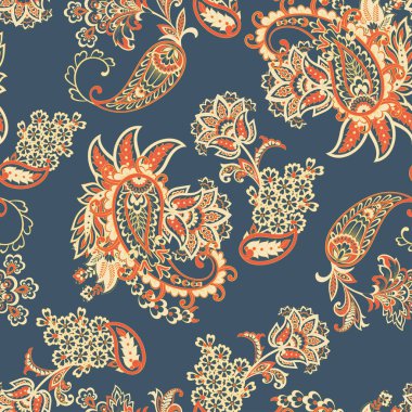 Paisley vektör kusursuz desen. Muhteşem çiçek, yapraklar. Batik tarzı resim. Eski arkaplan