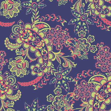 Çiçeksel elementlerle desenli, pürüzsüz etnik desen..