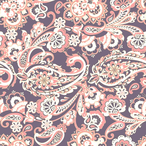 Florales Nahtloses Muster Mit Paisley Ornament Damast Vektorhintergrund — Stockvektor