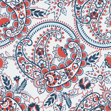 Paisley vektör kusursuz desen. Muhteşem çiçek, yapraklar. Batik tarzı resim. Eski arkaplan