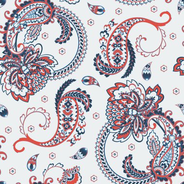 Paisley vektör kusursuz desen. Muhteşem çiçek, yapraklar. Batik tarzı resim. Eski arkaplan