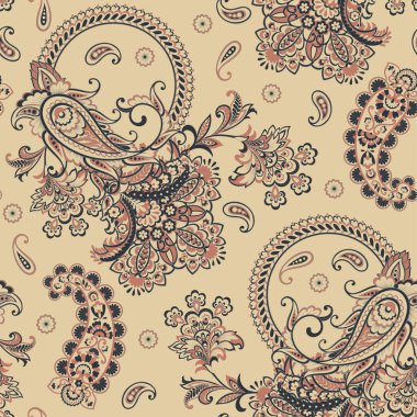 Paisley vektör kusursuz desen. Muhteşem çiçek, yapraklar. Batik tarzı resim. Eski arkaplan