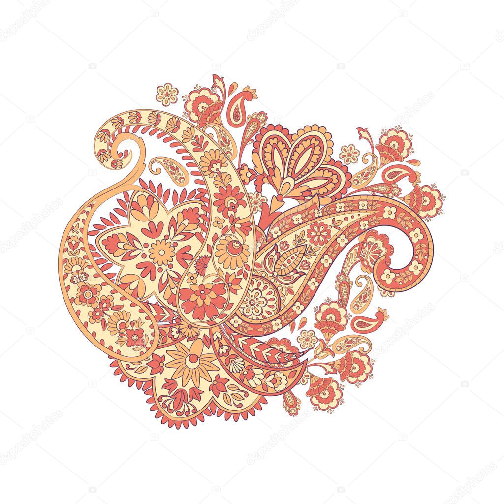 Floral  paisley ornament. Vector illustration in asian textile style