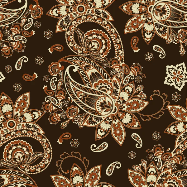 Patrón Sin Costura Vector Paisley Fantástica Flor Hojas Textil Estampado — Vector de stock