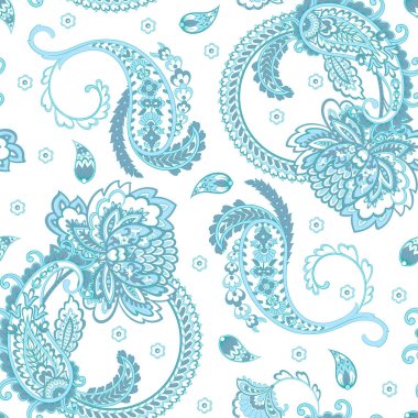 Paisley vektör kusursuz desen. Muhteşem çiçek, yapraklar. Batik tarzı resim. Eski arkaplan