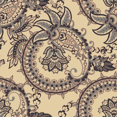 Paisley vektör kusursuz desen. Muhteşem çiçek, yapraklar. Batik tarzı resim. Eski arkaplan
