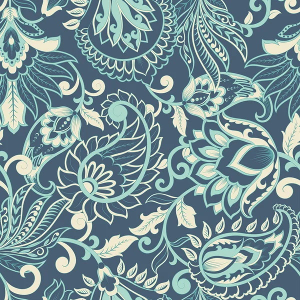 Patrón Sin Costura Vector Paisley Fantástica Flor Hojas Textil Estampado — Vector de stock