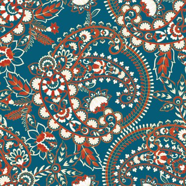Paisley vektör kusursuz desen. Muhteşem çiçek, yapraklar. Batik tarzı resim. Eski arkaplan