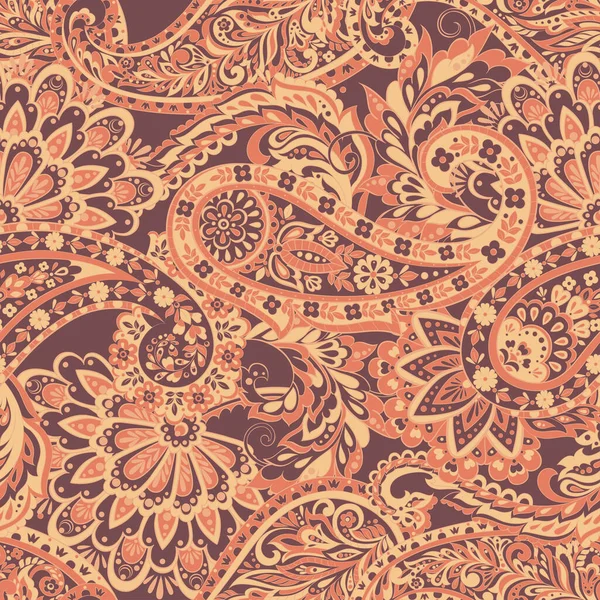 Цветочный Бесшовный Узор Орнаментом Пейсли Векторная Иллюстрация Азиатском Текстильном Стиле — стоковый вектор