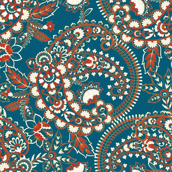 Patrón Sin Costura Vector Paisley Fantástica Flor Hojas Pintura Estilo — Archivo Imágenes Vectoriales