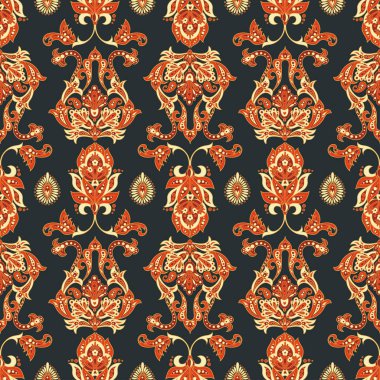 Hint usulü çiçek vektör süsü. Klasik dikişsiz desen.