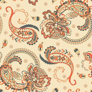 Paisley vektör kusursuz desen. Muhteşem çiçek, yapraklar. Batik tarzı resim. Eski arkaplan