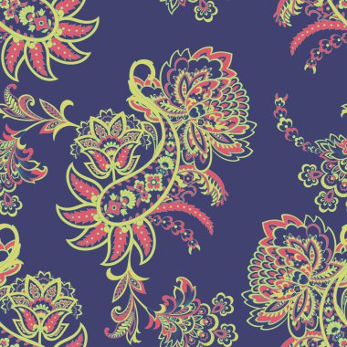 Çiçeksel elementlerle desenli, pürüzsüz etnik desen..